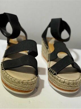 Dolce Vita Black Espadrille Platform Sandals with Ankle Wrap